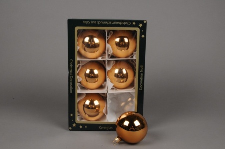 Boîte de 6 boules brillant cuivre rosé D8cm
