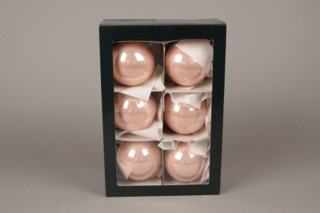 Boîte de 6 boules en verre brillant rose poudré D8cm