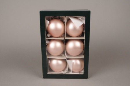 Boîte de 6 boules en verre mat rose poudré D8cm