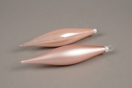 Boîte de 6 cônes en verre rose poudré H15cm