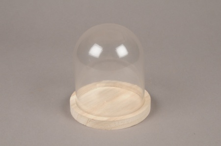 Cloche en verre avec plateau bois D12cm H13cm