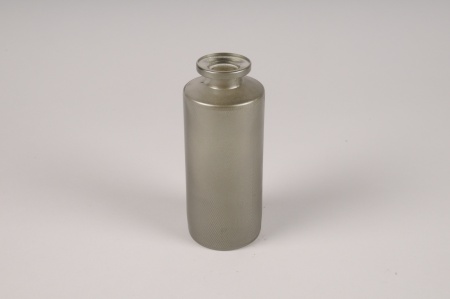 Vase bouteille en verre gris D5cm H13cm