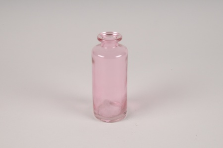 Vase bouteille en verre rose D5cm H13cm