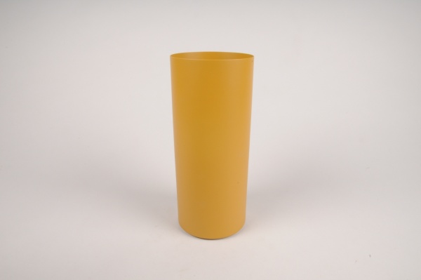 Vase cylindre en mtal moutarde D9cm H22cm