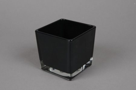 Vase en verre noir 8x8cm H8cm