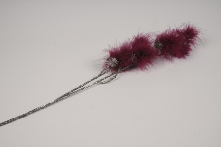 Branche de plumes bordeaux H71cm