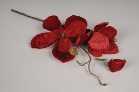 Magnolia artificiel en velours rouge H47cm