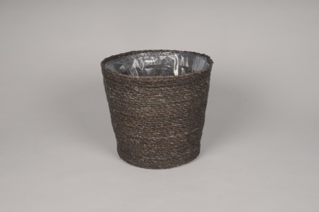 Cache-pot en jonc gris foncé D15cm H11cm