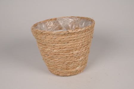 Cache-pot en jonc naturel D22cm H17.5cm