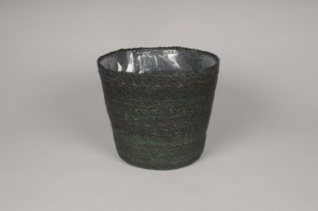 Cache-pot en jonc vert D15cm H12cm