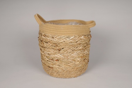 Cache-pot panier en jonc naturel D26cm H26cm