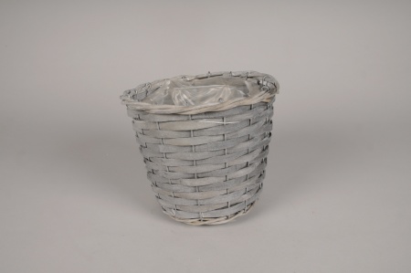 Cache-pot en osier gris D18cm H16cm