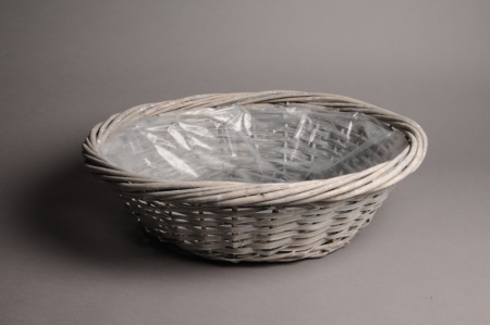 Coupe en osier gris avec rebord D35cm H12cm