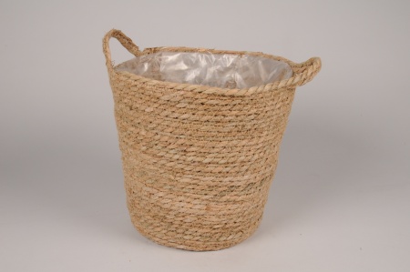 Cache-pot panier en jonc naturel D27cm H26cm