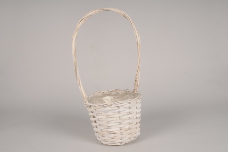 Panier en osier blanc avec anse D18.5cm H15cm