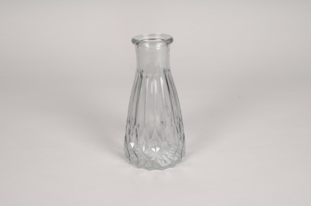 Vase bouteille en verre gris clair D9cm H18cm