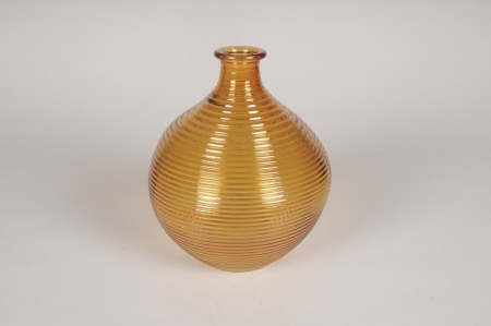 Vase bouteille en verre jaune D16.5cm H20cm