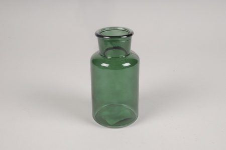 Vase bouteille en verre vert émeraude D10cm H20cm