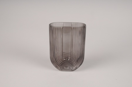 Vase en verre fumé noir 12.5x6cm H18cm