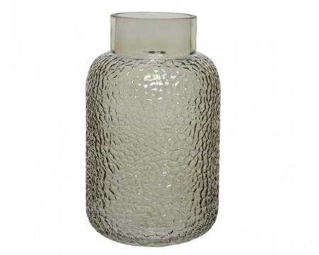 Vase en verre relief gris D14cm H22,5cm