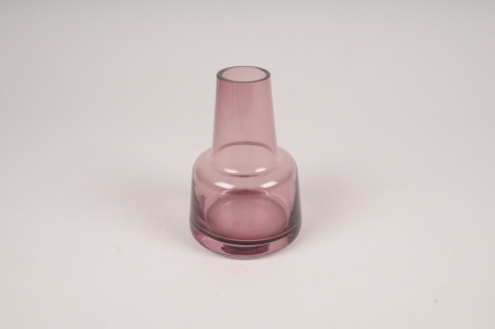 Vase soliflore en verre avec col rose D8cm H12cm