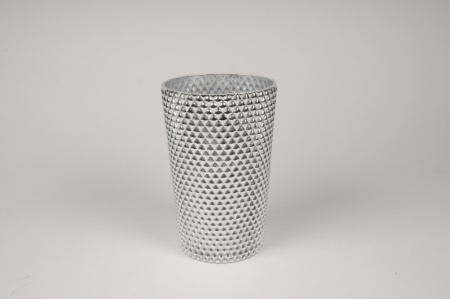 Vase verre argent D13cm H20cm