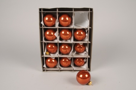 Boîte de 12 boules en verre brillant cuivre D6cm