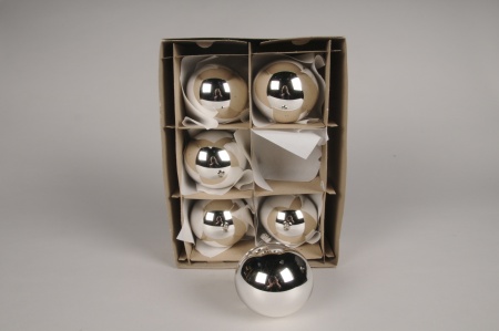 Boîte de 6 boules en verre brillant argent D8cm