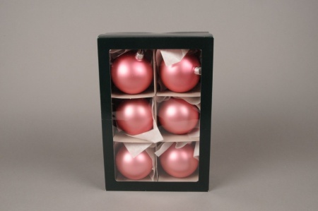 Boîte de 6 boules en verre mat corail D8cm