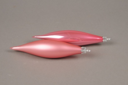 Boîte de 6 cônes en verre rose H15cm