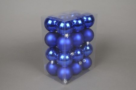 Boîte de 24 boules en plastique bleu D6cm