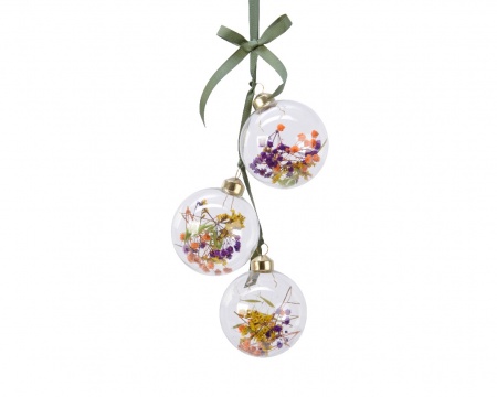 Grappe boules en verre fleurs séchées D8cm L45cm