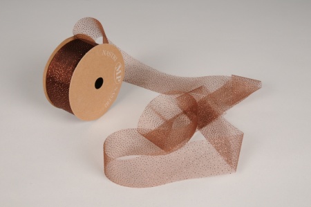 Ruban voile chocolat à paillettes 40mm x 20m