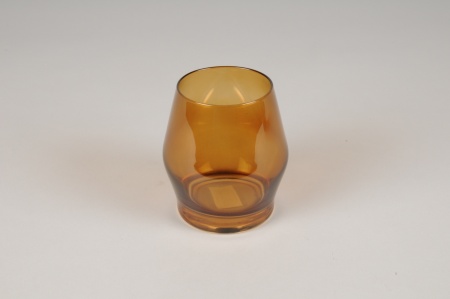 Photophore en verre ambre D9cm H10cm