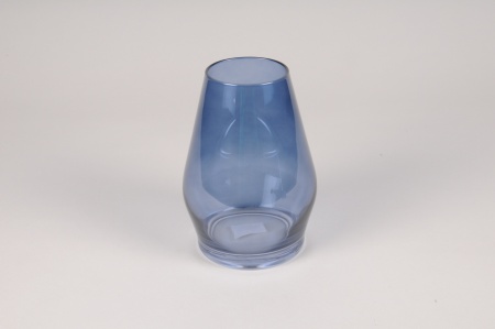 Photophore en verre bleu D11cm H16cm