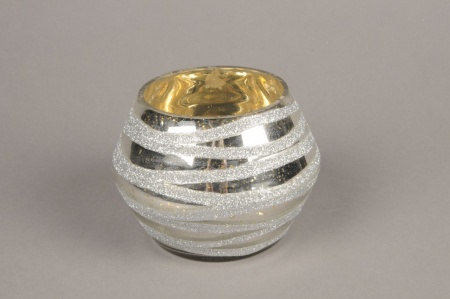 Photophore en verre boule argent D13cm H11cm