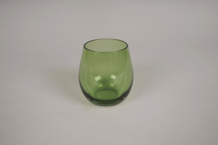 Photophore en verre vert D8.5cm H9cm