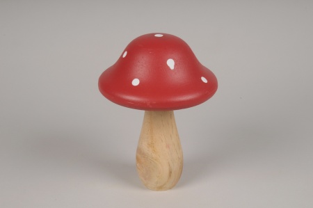 Champignon en bois rouge D14cm H19cm