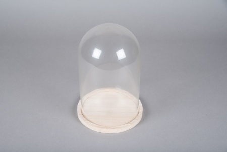 Cloche en verre avec plateau bois D17cm H25cm