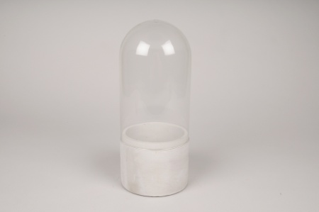 Cloche en verre avec socle ciment D12cm H29cm