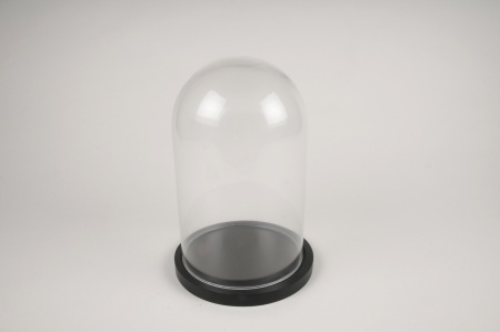 Cloche verre plateau bois noir D17cm H25cm