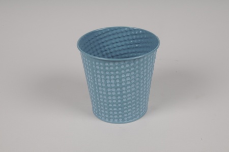 Cache-pot en zinc bleu D11cm H10.5cm