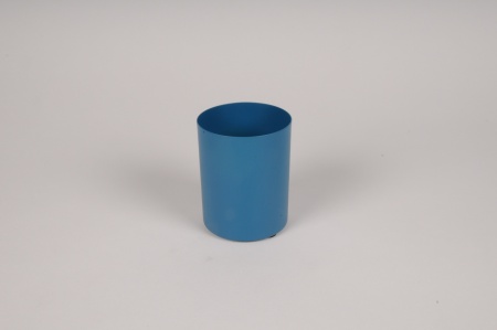 Vase cylindre en métal bleu D8cm H10cm