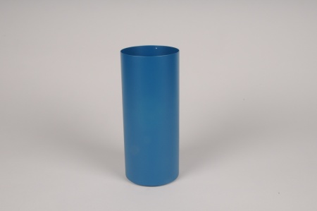 Vase cylindre en métal bleu D9.5cm H22cm
