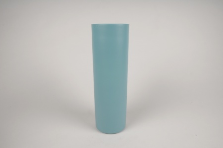 Vase cylindre en métal bleu D9cm H30cm