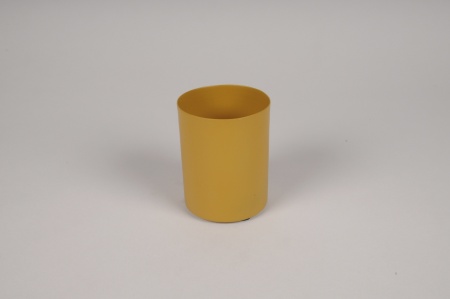 Vase cylindre en métal moutarde D8cm H10cm
