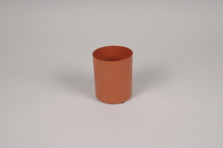 Vase cylindre en métal orange D8cm H10cm
