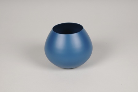 Vase en métal bleu D13cm H10.5cm