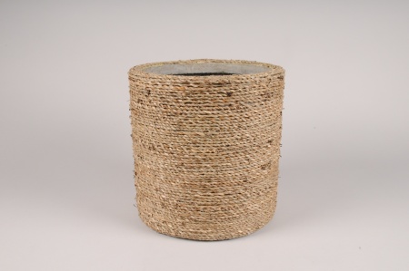 Cache-pot en résine et jonc naturel D25cm H25cm