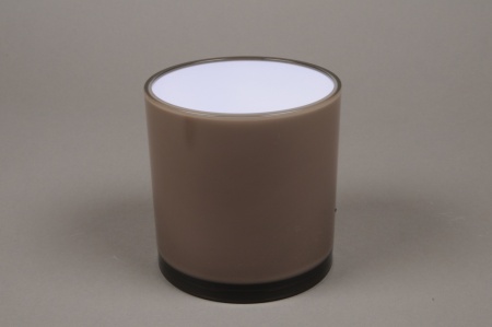 Vase cylindre en plastique marron D13.5cm H13.5cm